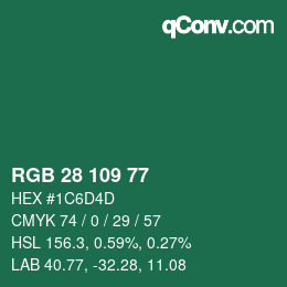 Color code: RGB 28 109 77 | qconv.com