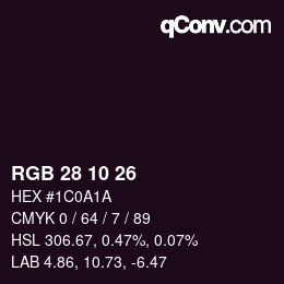 カラーコード: RGB 28 10 26 | qconv.com