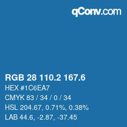 カラーコード: RGB 28 110.2 167.6 | qconv.com
