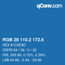 カラーコード: RGB 28 110.2 172.6 | qconv.com