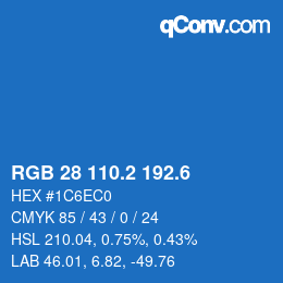 カラーコード: RGB 28 110.2 192.6 | qconv.com