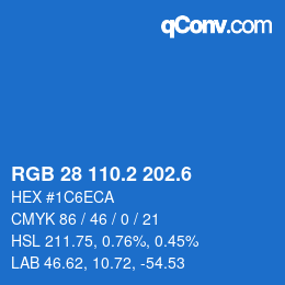 カラーコード: RGB 28 110.2 202.6 | qconv.com