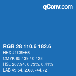 カラーコード: RGB 28 110.6 182.6 | qconv.com