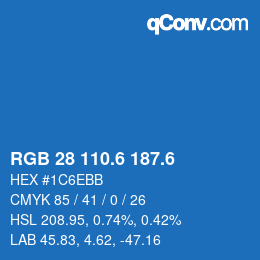 カラーコード: RGB 28 110.6 187.6 | qconv.com