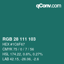 Color code: RGB 28 111 103 | qconv.com