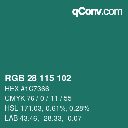 颜色代码: RGB 28 115 102 | qconv.com