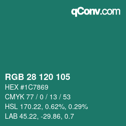 カラーコード: RGB 28 120 105 | qconv.com