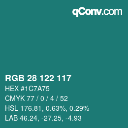 Código de color: RGB 28 122 117 | qconv.com