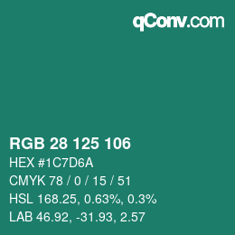 Color code: RGB 28 125 106 | qconv.com