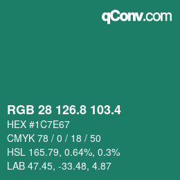 カラーコード: RGB 28 126.8 103.4 | qconv.com