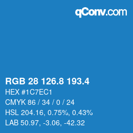 カラーコード: RGB 28 126.8 193.4 | qconv.com