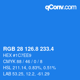 カラーコード: RGB 28 126.8 233.4 | qconv.com