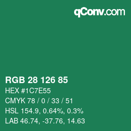 颜色代码: RGB 28 126 85 | qconv.com
