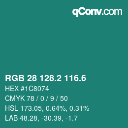 カラーコード: RGB 28 128.2 116.6 | qconv.com