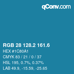 カラーコード: RGB 28 128.2 161.6 | qconv.com