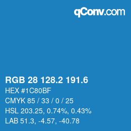 カラーコード: RGB 28 128.2 191.6 | qconv.com