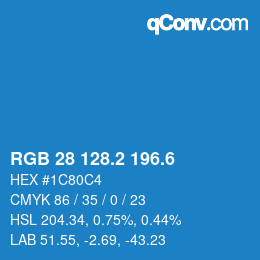 カラーコード: RGB 28 128.2 196.6 | qconv.com