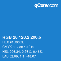 カラーコード: RGB 28 128.2 206.6 | qconv.com
