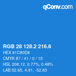 カラーコード: RGB 28 128.2 216.6 | qconv.com