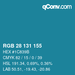 Farbcode: RGB 28 131 155 | qconv.com