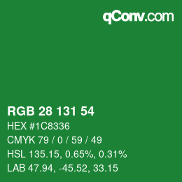 颜色代码: RGB 28 131 54 | qconv.com
