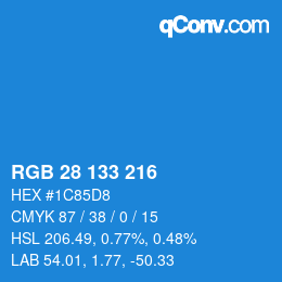 Color code: RGB 28 133 216 | qconv.com