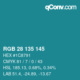 颜色代码: RGB 28 135 145 | qconv.com
