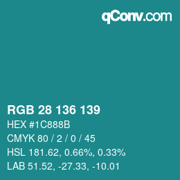 Color code: RGB 28 136 139 | qconv.com