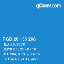 Color code: RGB 28 136 208 | qconv.com