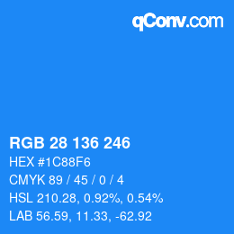 Color code: RGB 28 136 246 | qconv.com