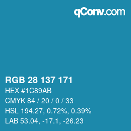 Color code: RGB 28 137 171 | qconv.com