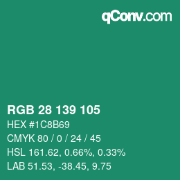 Color code: RGB 28 139 105 | qconv.com