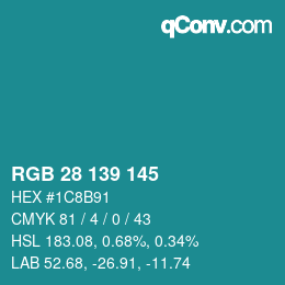 颜色代码: RGB 28 139 145 | qconv.com