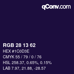 Farbcode: RGB 28 13 62 | qconv.com