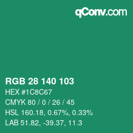 Color code: RGB 28 140 103 | qconv.com