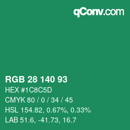 Color code: RGB 28 140 93 | qconv.com