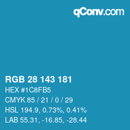 Color code: RGB 28 143 181 | qconv.com