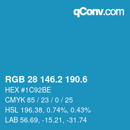 カラーコード: RGB 28 146.2 190.6 | qconv.com