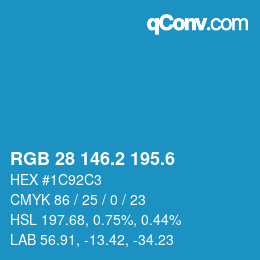 カラーコード: RGB 28 146.2 195.6 | qconv.com