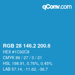 カラーコード: RGB 28 146.2 200.6 | qconv.com