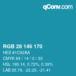Farbcode: RGB 28 146 170 | qconv.com