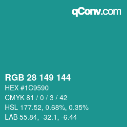 カラーコード: RGB 28 149 144 | qconv.com