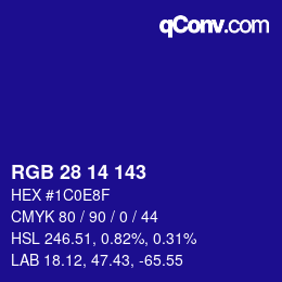 Color code: RGB 28 14 143 | qconv.com