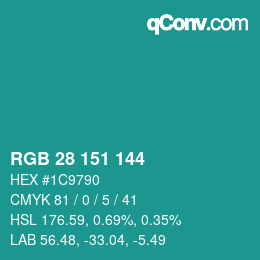 Color code: RGB 28 151 144 | qconv.com