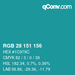 Color code: RGB 28 151 156 | qconv.com