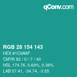 Color code: RGB 28 154 143 | qconv.com