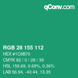 颜色代码: RGB 28 155 112 | qconv.com
