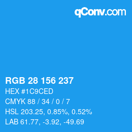 カラーコード: RGB 28 156 237 | qconv.com