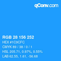 カラーコード: RGB 28 156 252 | qconv.com