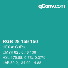 Color code: RGB 28 159 150 | qconv.com